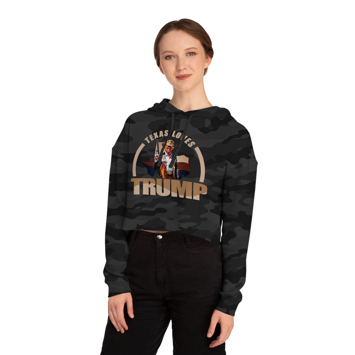 Texas Loves Trump Women’s Cropped Hooded Sweatshirt