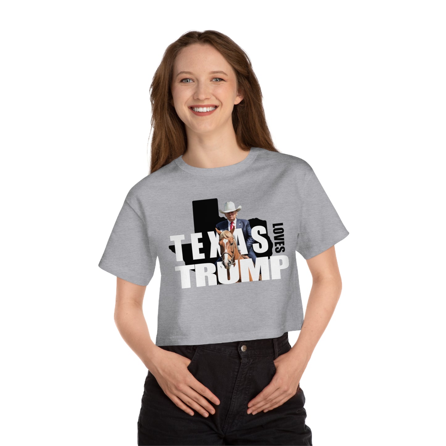 Trump Loves Texas Champion Women's Heritage Cropped T-Shirt