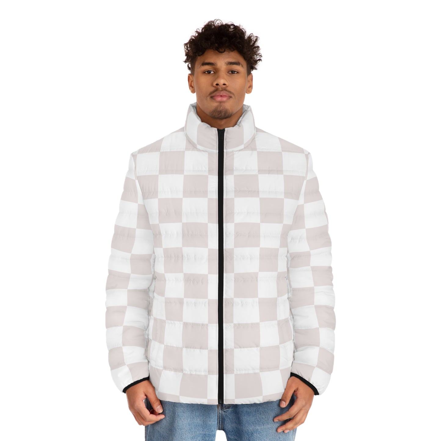 White Checkered Puffer Jacket