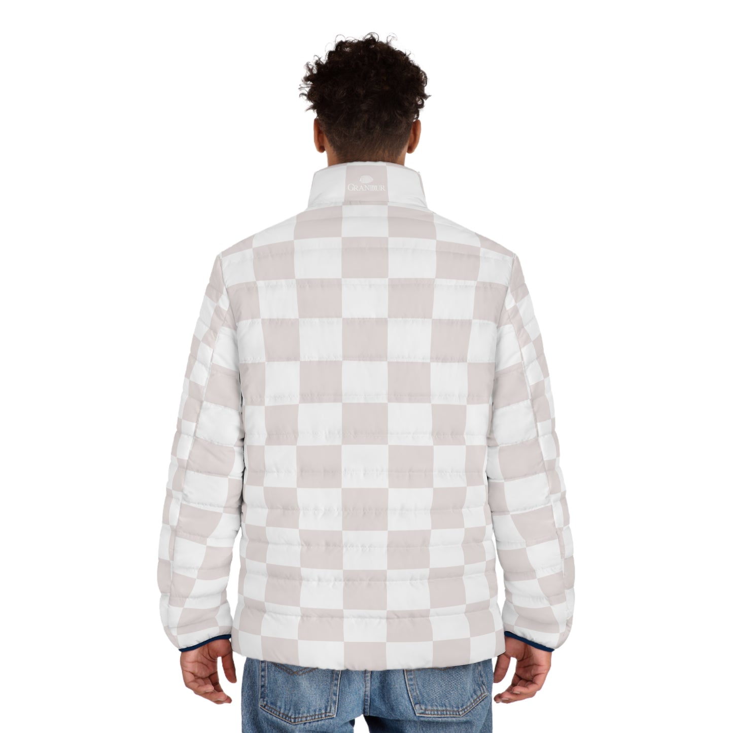 White Checkered Puffer Jacket