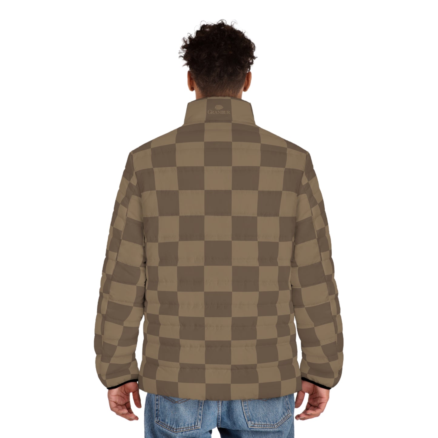 Brown Checkered Puffer Jacket