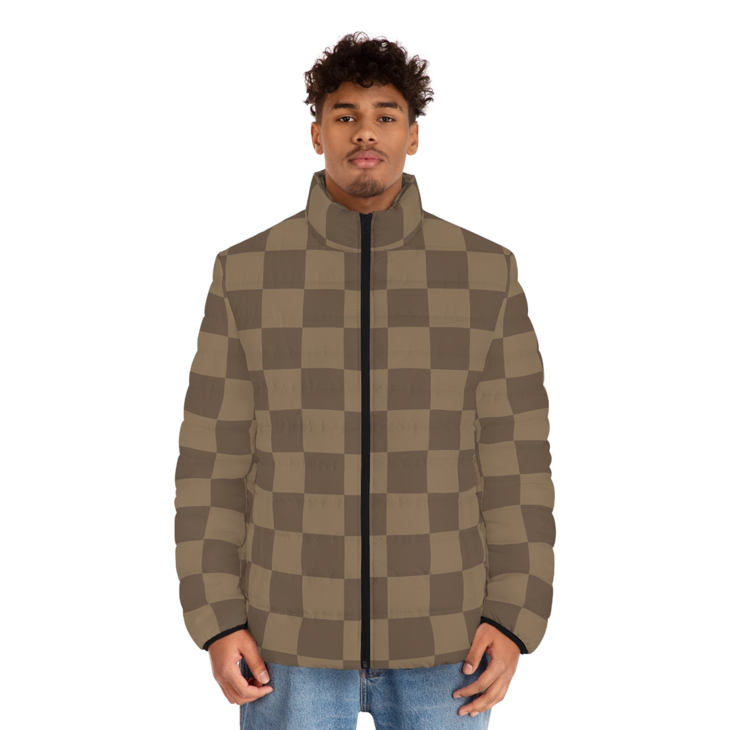 Brown Checkered Puffer Jacket