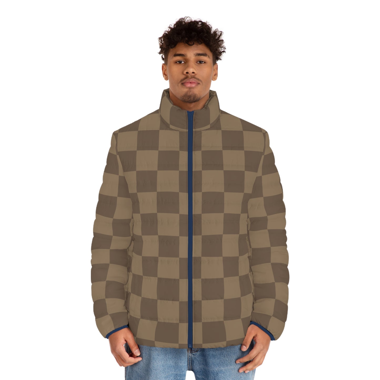 Brown Checkered Puffer Jacket