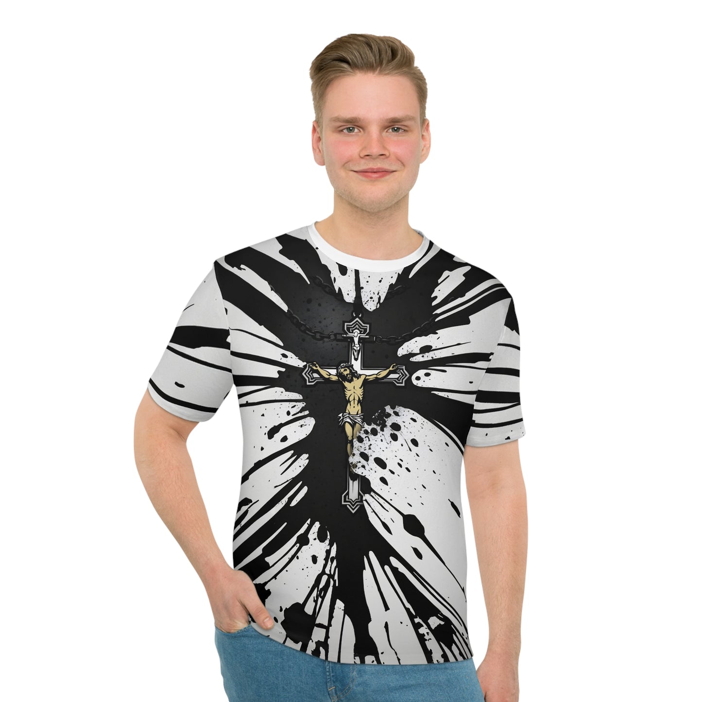 Jesus grunge cross Men's Loose T-shirt (AOP)