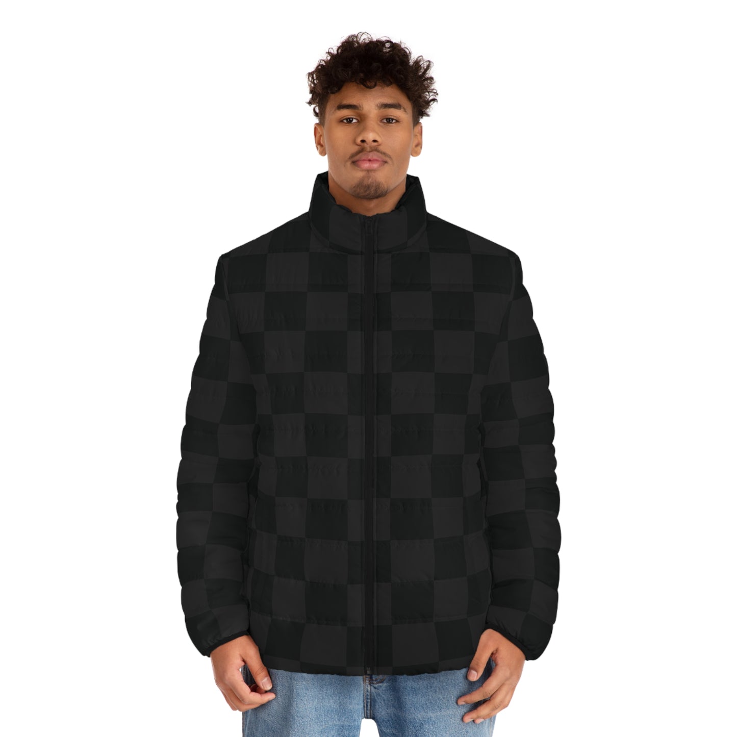 Black Checkered Puffer Jacket