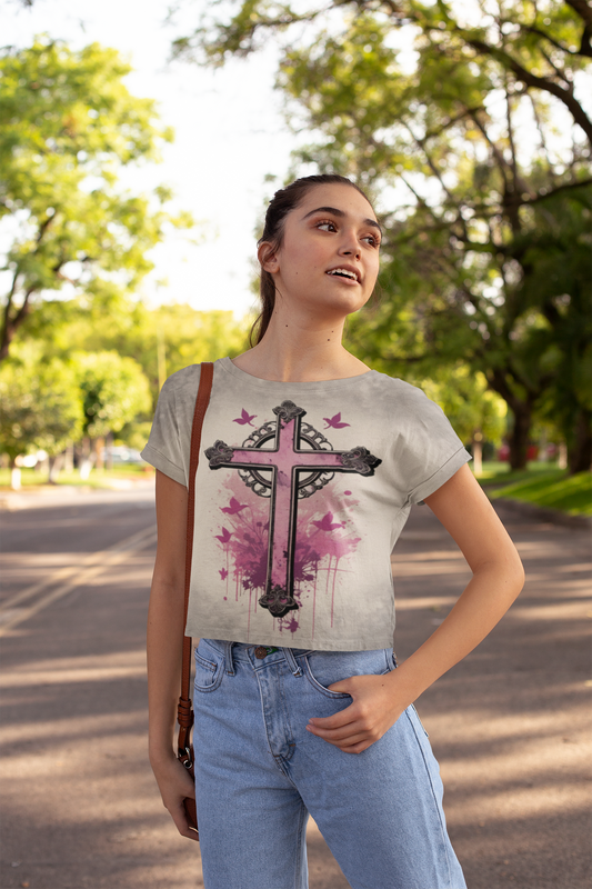 Girl Cross Grunge Crop Tee (AOP)